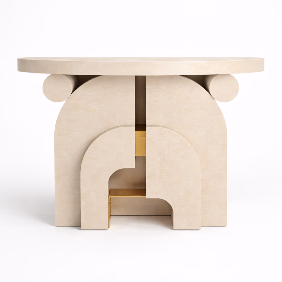 Aroha House Oris Arc Console — Monolithic Arch Form