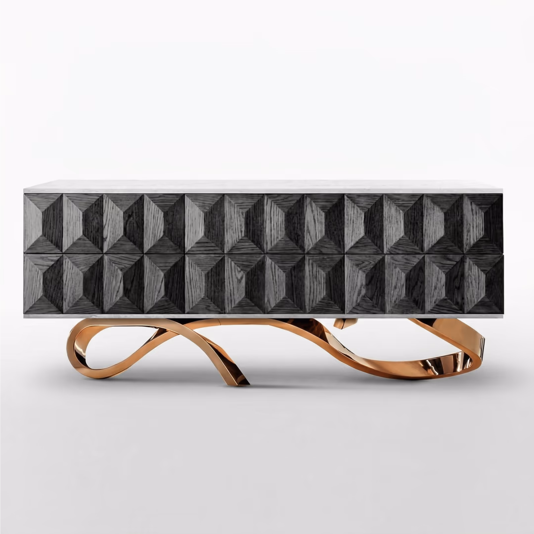 Aroha House Xyra Facet Console — Textured Geometry Form