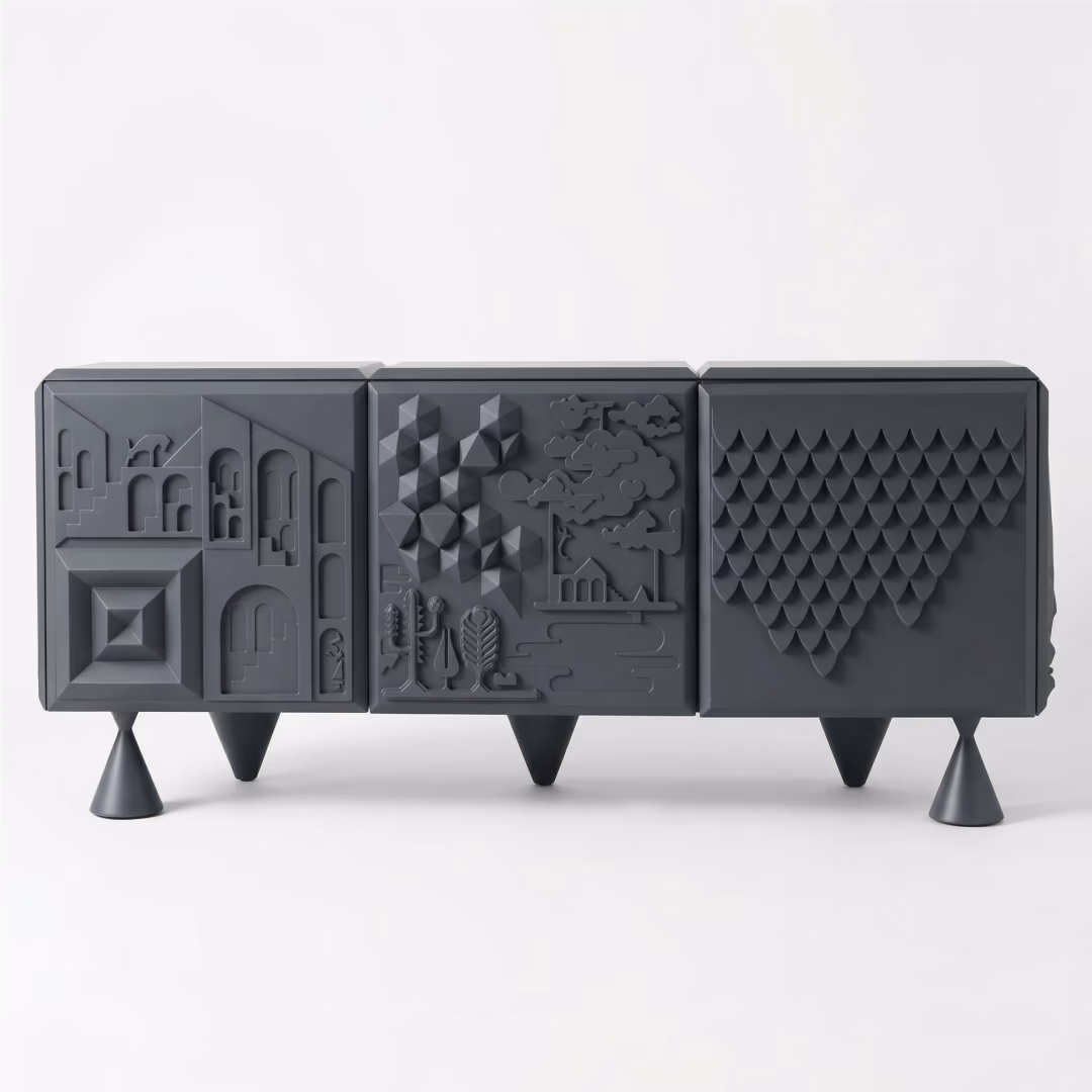 Aroha House Ziven Panel Console — Textured Narrative Form