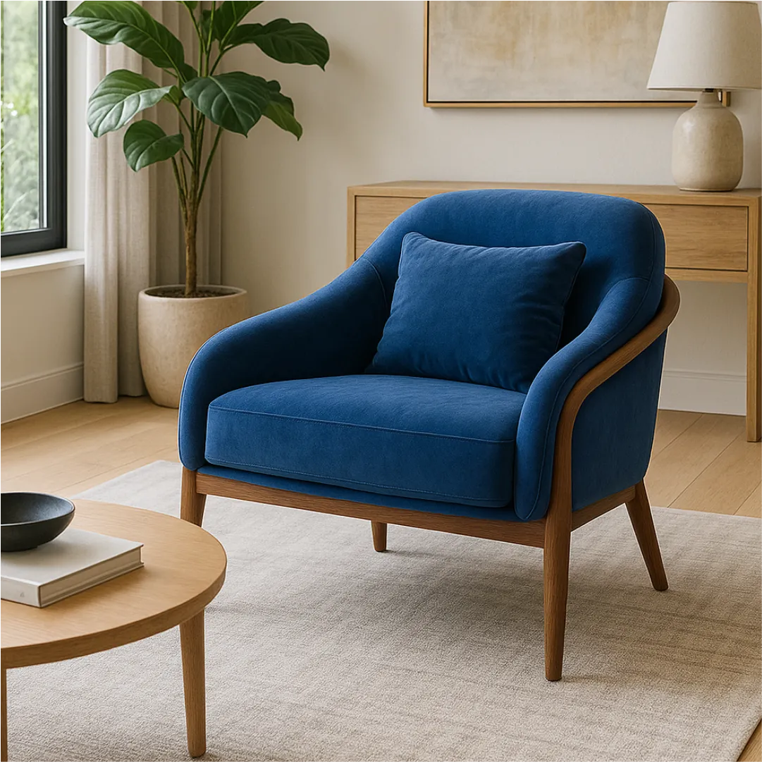Aroha House Florence Luxe Armchair — Velvet Accent Chair with Wooden Frame for Homes, Hotels & Studios