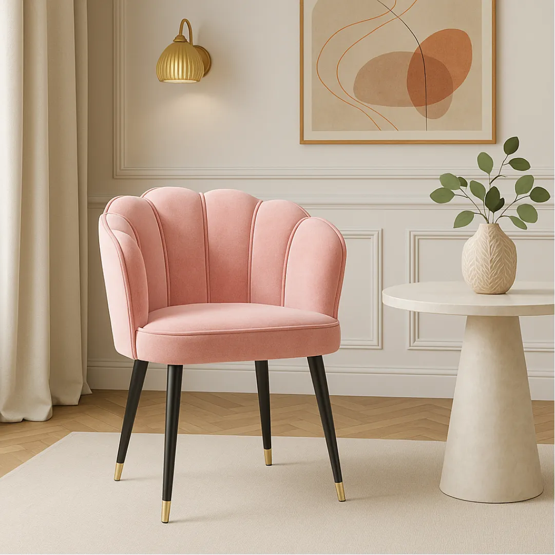 Aroha House Paris Shell Accent Chair — Velvet Luxe Form with Gold Accents