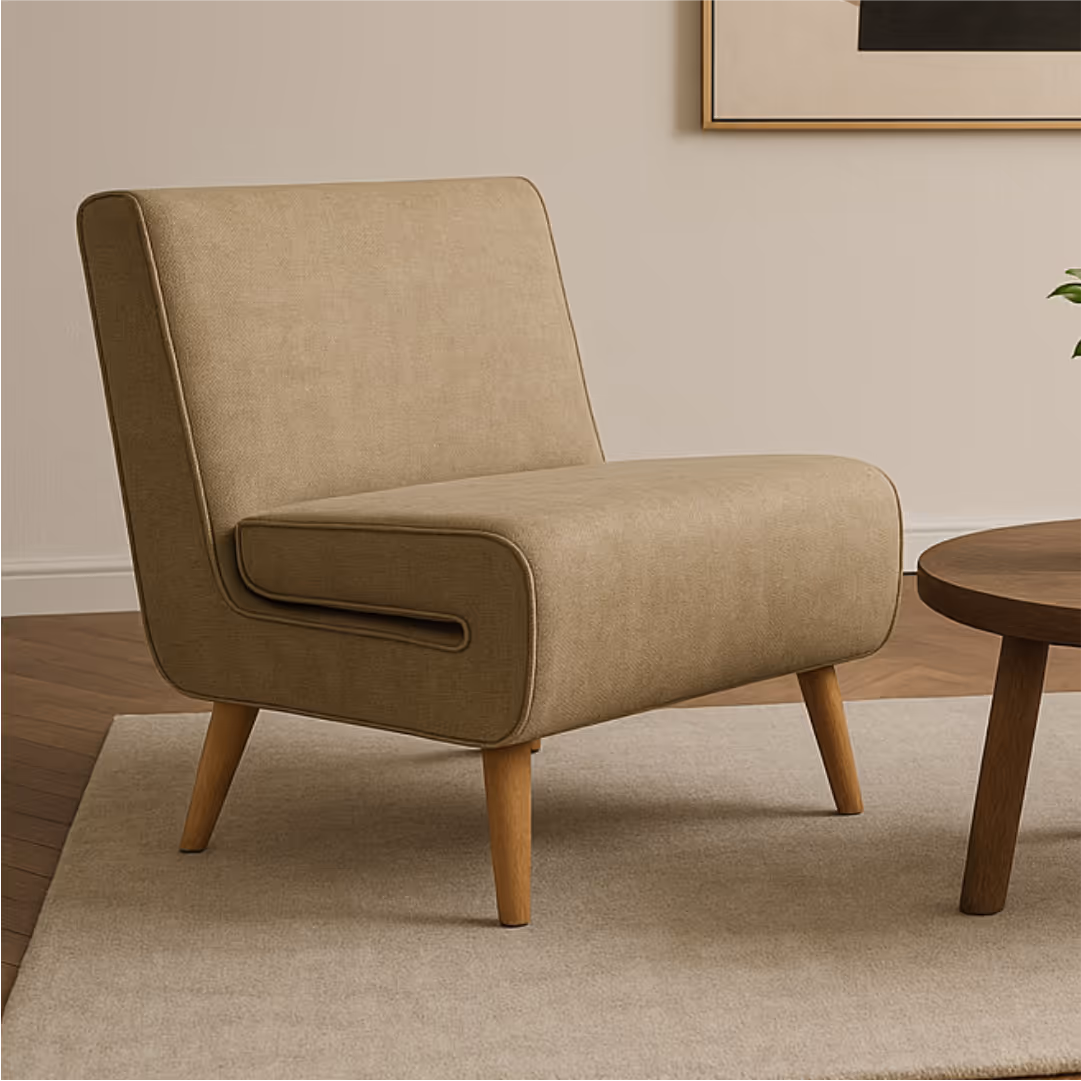 Aroha House Oslo Modern Armless Lounge Chair — Minimal Velvet Seating with Wooden Legs for Homes & Cafés
