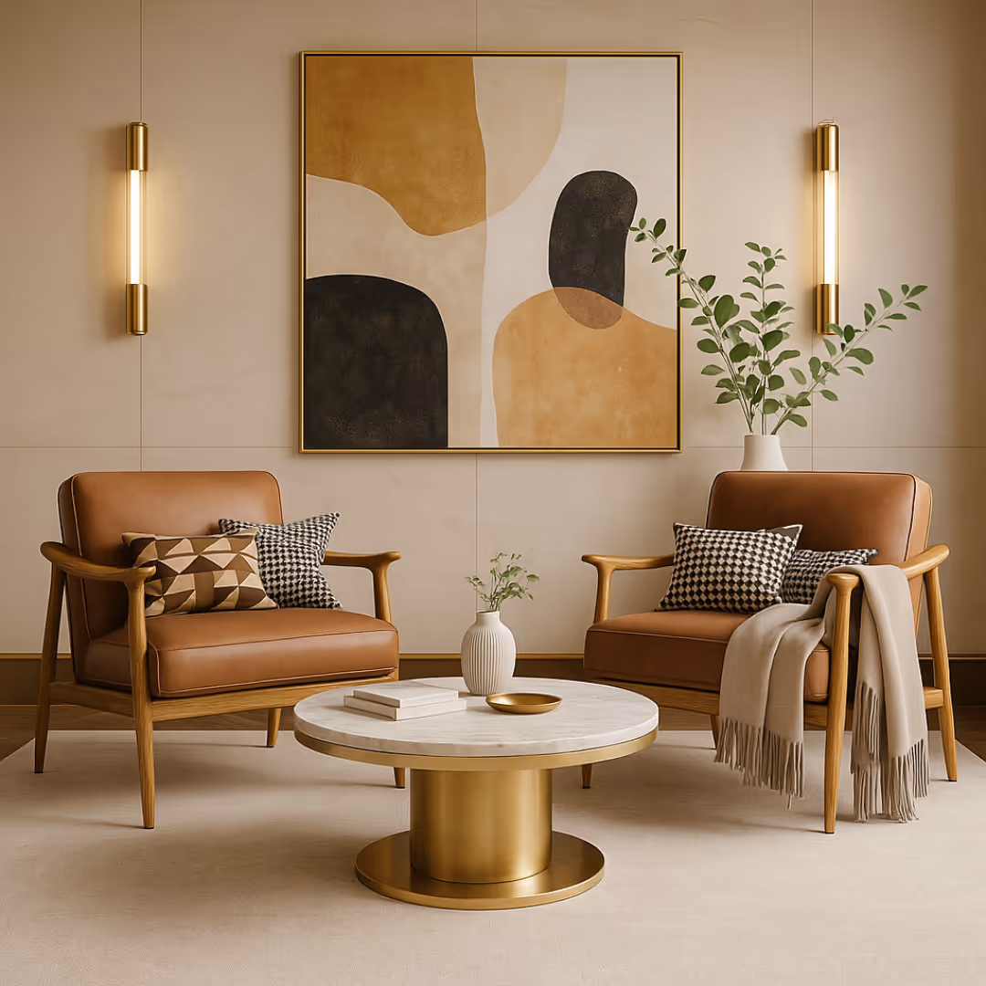 Aroha House “Oslo Nook” Scandinavian Minimal Lounge Chair — Tan Leather & Ash Wood