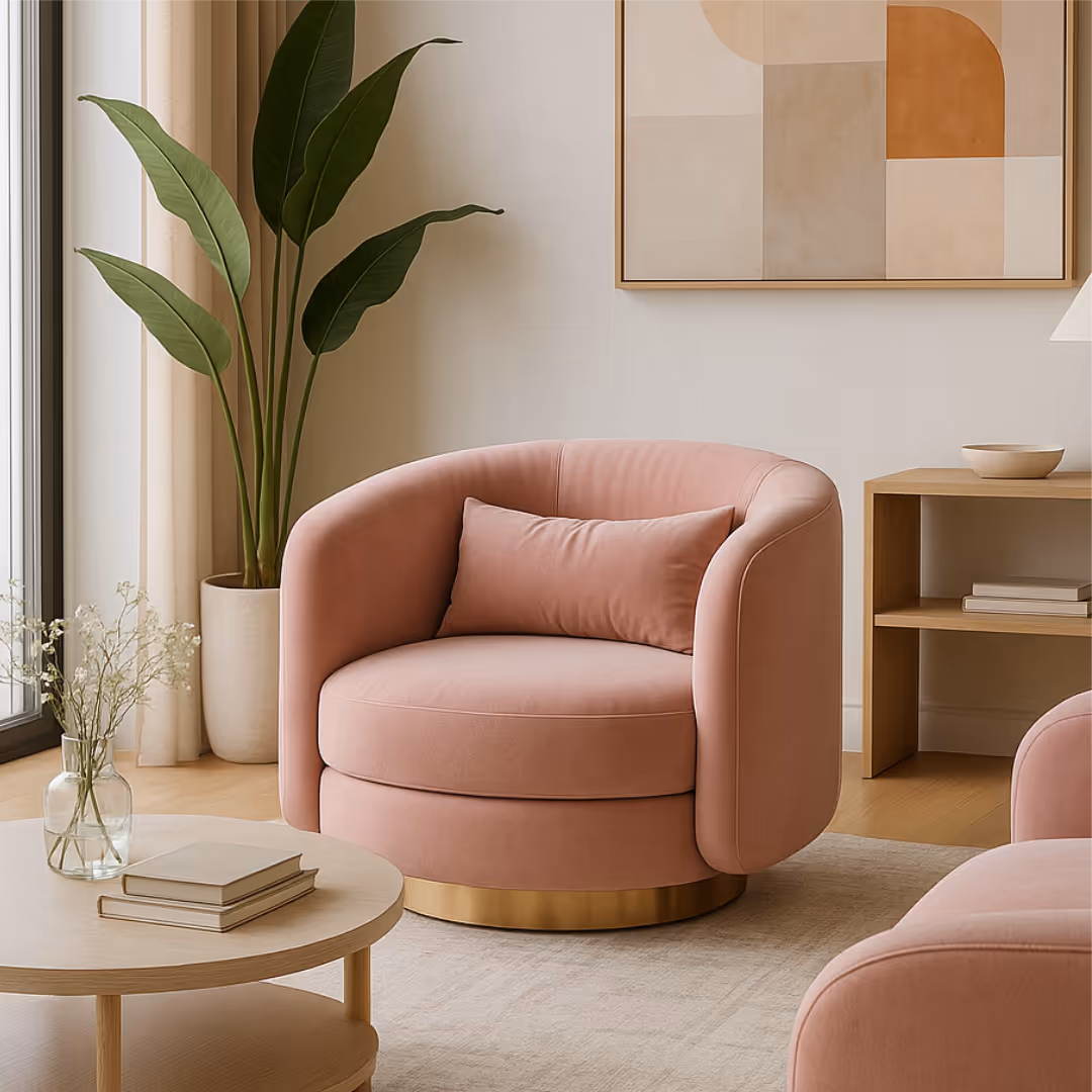Aroha House Monaco Swivel Club Chair — Plush Velvet Barrel Seating with Gold Base for Luxury Homes & Five-Star Hotels