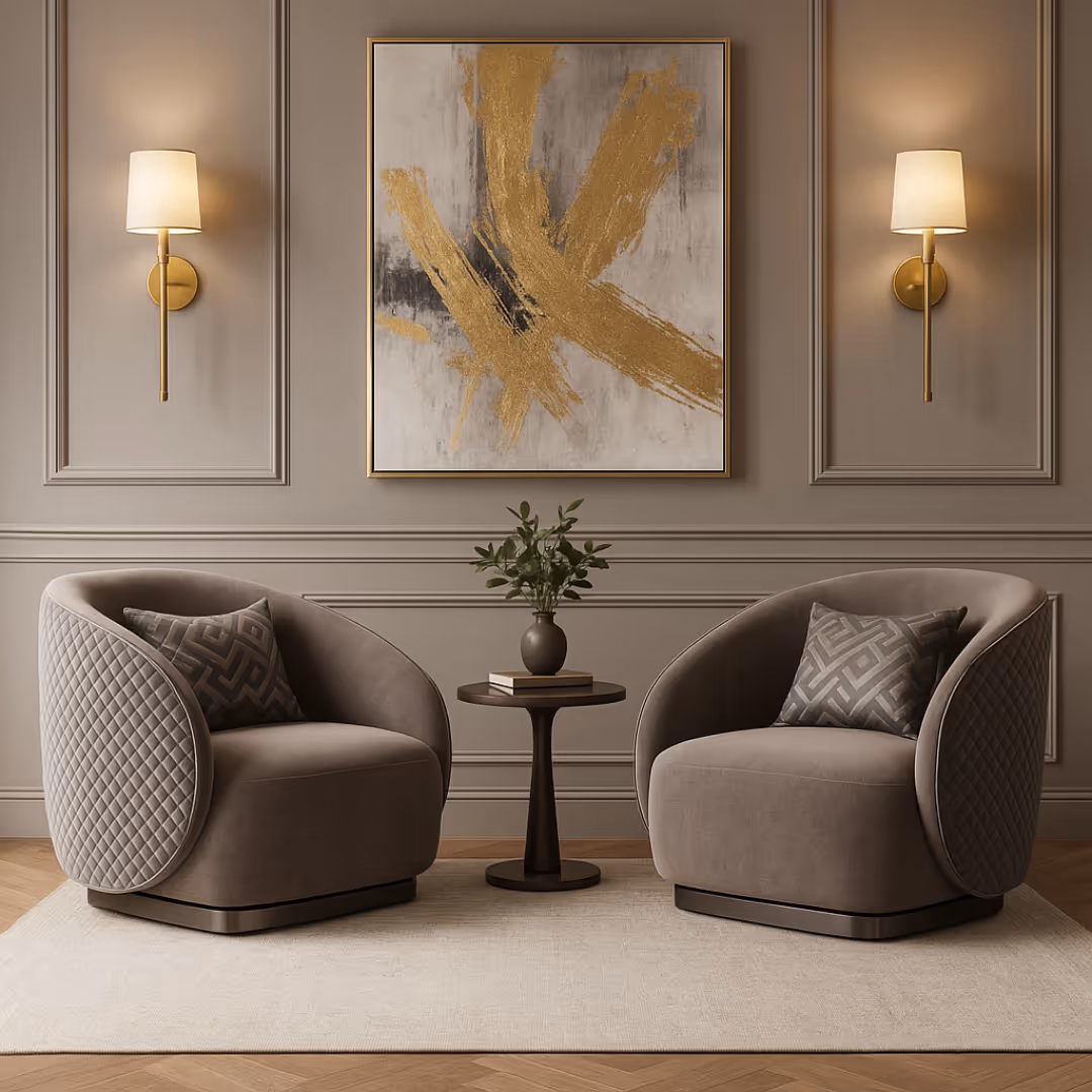 Aroha House “Velora Shield” Curved Arm Lounge Chair — Graphite Quilt Edition
